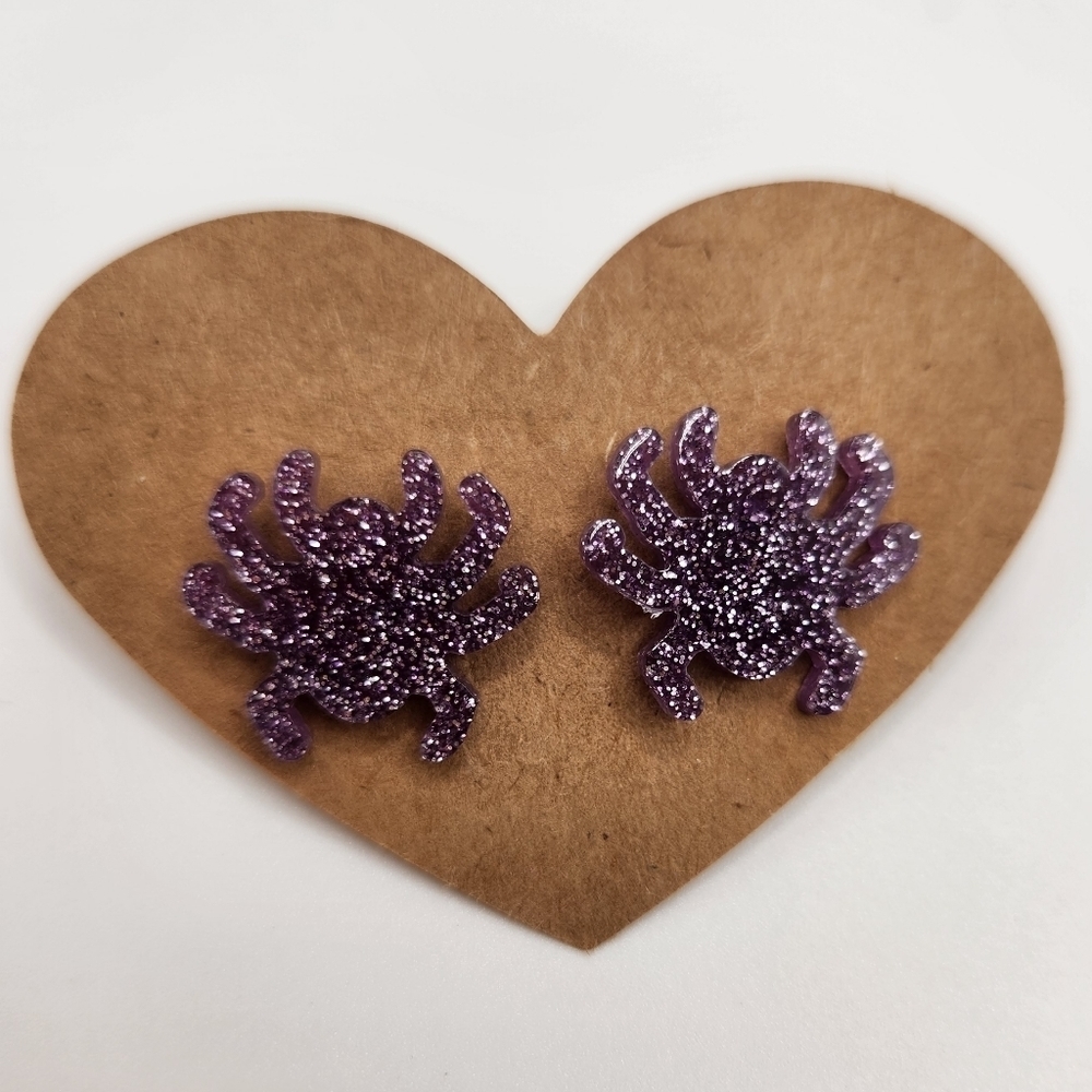 Purple Sparkly Spider Resin Earrings